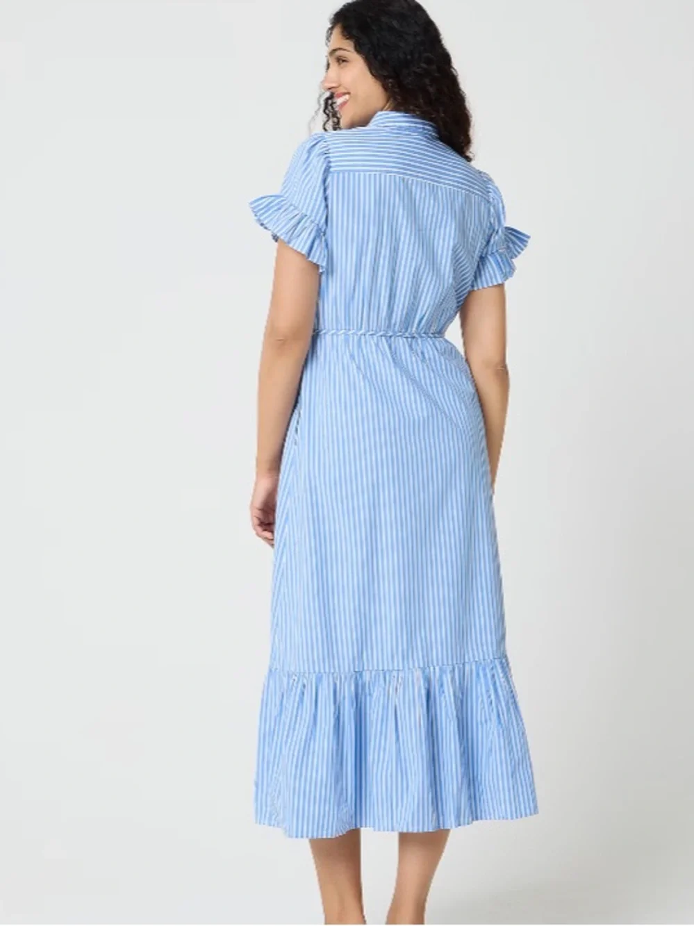 J crew Striped ruffle-sleeve shirt-dress